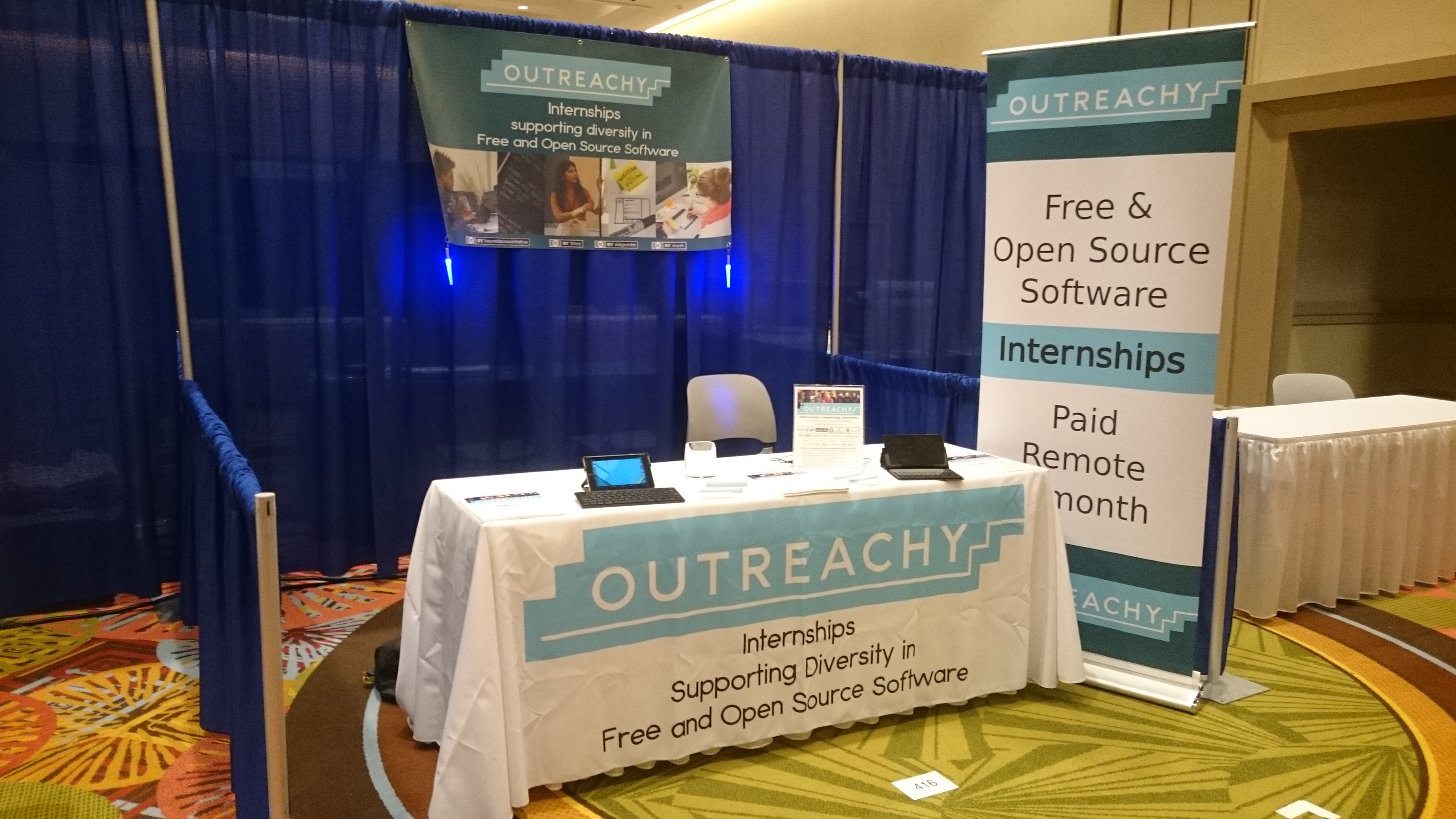 Outreachy booth at Tapia, 2016.