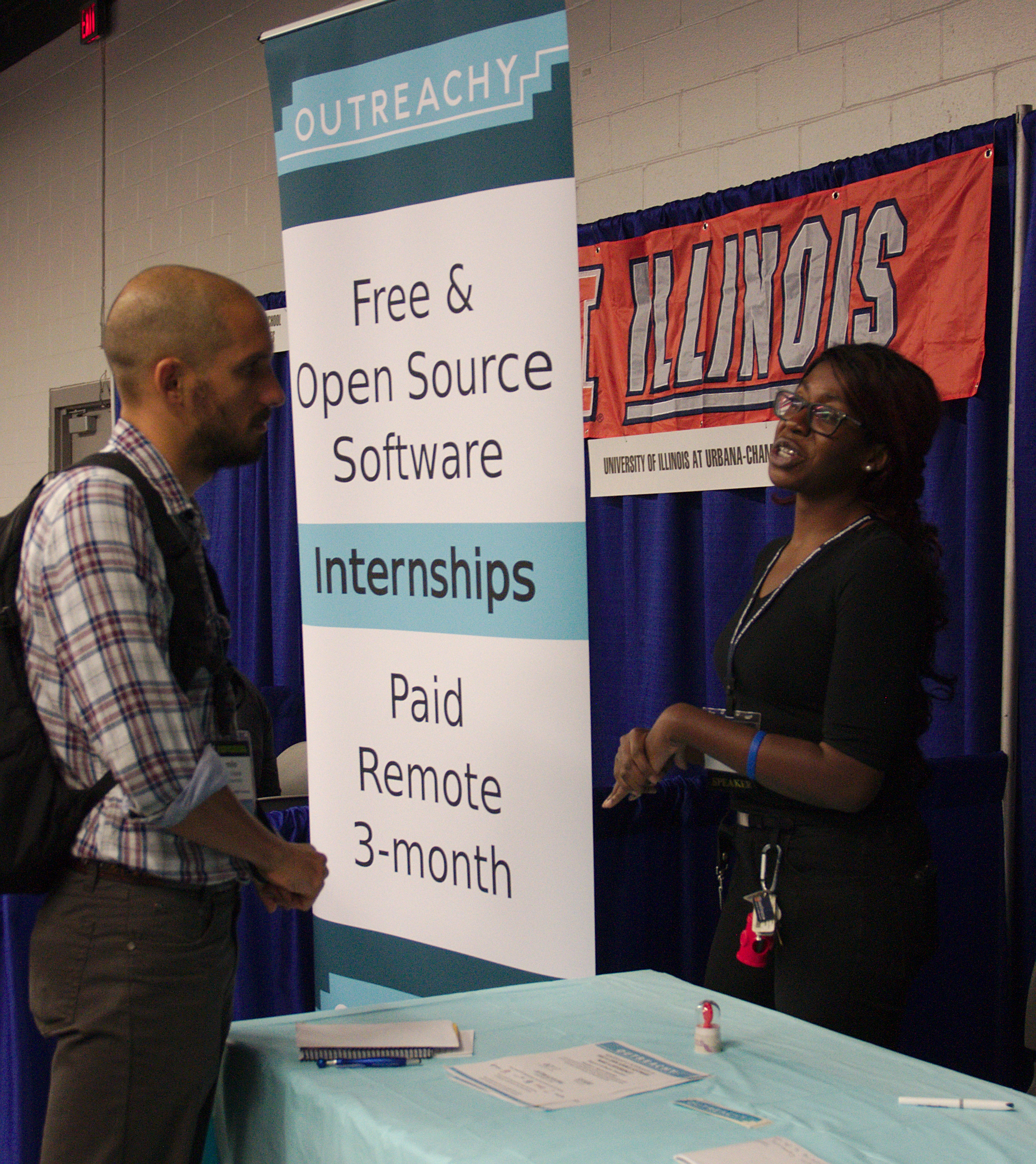 Lidza Louina at the Outreachy booth at Tapia, 2016.