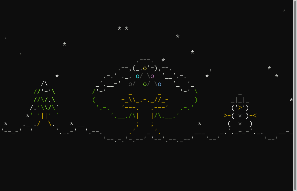 ASCII art of snow falling on the Conservancy tree