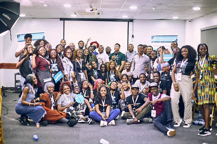 Group Picture: Outreachy interns, mentors, and community coordinators gathered to celebrate the 1,000 interns milestone in Lagos, Nigeria.