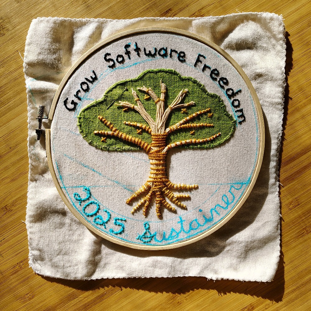 Sage Sharp's in progress embroidery of the SFC tree logo